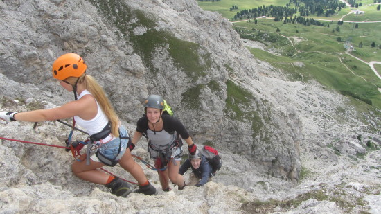 rock climbing on the via ferrata on the Gardena valley